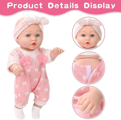 12" Baby Doll with Clothes and Accessories Set in Gift Box,12 Inch Baby Care Game Playset with Pacifier Feeding Bottle First Baby Dolls Toy Stuff Gift Idea for Toddler Girl Age 3+