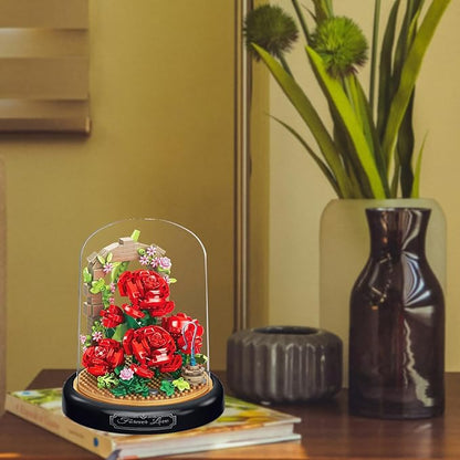 Artificial Flower Bouquet Building Set for Adult,Mini Plant Bonsai Tree Friend Set for Girl,Botanical Collection Gift for Kids,Office Home Decor Building Block,Birthday Gift for Women(Roses)