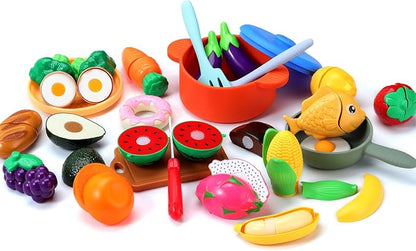 Play Kitchen Accessories, Silicone Pretend Play Kitchen Toys Set, Play Kitchen Pots and Pans Set for Kids, Learning Education Cooking Toys for Girls(Orange)