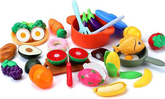 Play Kitchen Accessories, Silicone Pretend Play Kitchen Toys Set, Play Kitchen Pots and Pans Set for Kids, Learning Education Cooking Toys for Girls(Orange)