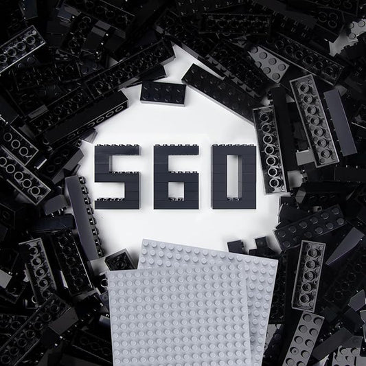 560 Pieces Black Classic Building Blocks Bulk with 2 Base Plates, Building Bricks in 7 Size, Compatible with All Major Bricks, for Kids & MOC Lovers