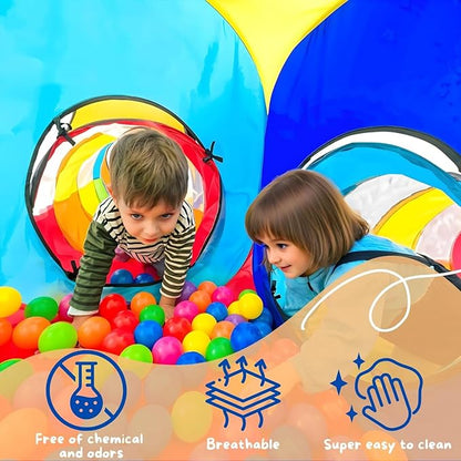 4 in 1: Play Tent With Crawling Tunnel, Partial Ball Pit, and Playhouse - Children's Baby Tent With Bag, Multi-Coloured B