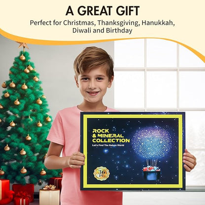 Rock Collection for Kids - 36pc Cool Rocks and Gems Stones Crystals Kit - Rocks and Minerals Science Kit with Leaning Guide - Earth Science Activity Kit - Rock Collection Box for Kids