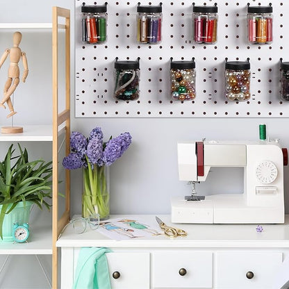 Unittype 20 Set Pegboard Organizer Accessories Peg Boards Jars with Lids Plastic Pegboards Bins Storage Containers Clear Peg Board Wall Organizer for Garage Sewing Office Home Supplies(White)