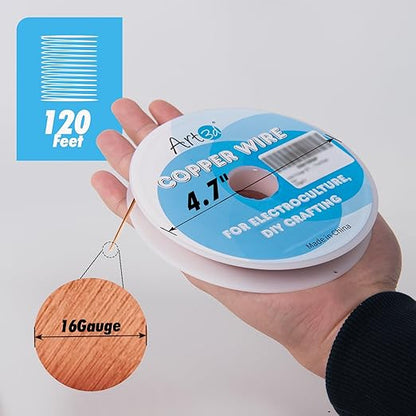 Art3d 16 Gauge 120 FT 99.9% Pure Soft Copper Wire for Electroculture, Gardening, Jewelry Making, 1 Pound Spool