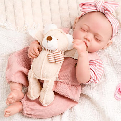 Jirachi Lifelike Reborn Baby Dolls Girl, 18-inch Full Vinyl Body Sleeping Newborn Real Baby Doll Adorable Pink Realistic Baby Dolls with Feeding Kit Gift for Kids Age 3+
