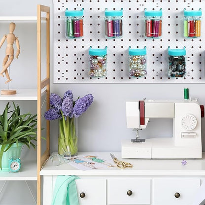 Unittype 20 Set Pegboard Organizer Accessories Peg Boards Jars with Lids Plastic Pegboards Bins Storage Containers Clear Peg Board Wall Organizer for Garage Sewing Office Home Supplies(Turquoise)