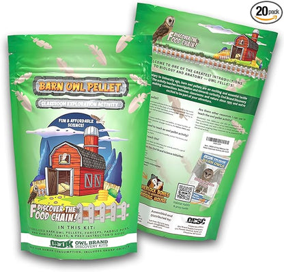 OBDK Barn Owl Pellets for Dissection - 20 Pack Medium Sized (1.5"-2.0") with Tools, Guide and Charts from Owl Brand Discovery Kits