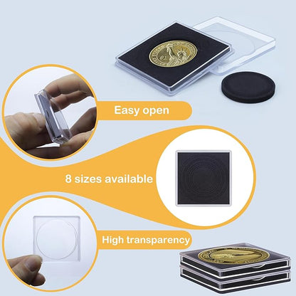 20 Pcs Clear Coin Collection Holders with Sponges 43mm Coin Capsules Morgan Silver Dollar Coin Snap Holder Protectors for Collectors (8 Adjustable Diameters: 19/21.5/24.5/27/31/33/38/40mm) (20)
