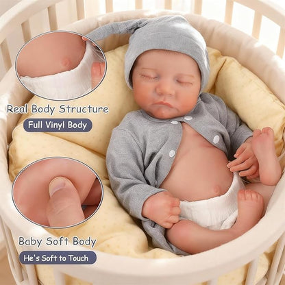 WOOROY Realistic Reborn Baby Dolls - 18 Inch Full Vinyl Body Lifelike Reborn Boy Doll Poseable Real Life Newborn Sleeping Silicone Baby Dolls Gift Toys with Accessories for Kids Age 3+