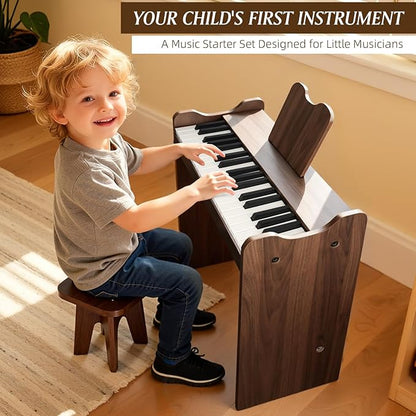 Kids Piano Keyboard, 37 Keys Digital Wood Piano Toddler Music Educational Instrument Toy, Xmas Birthday Gifts for 3+ Girls Boys