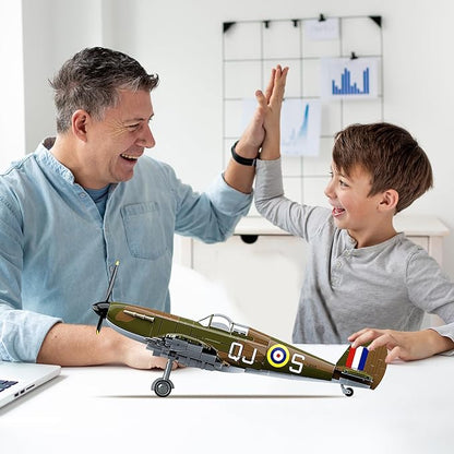 WW2 Military Fighter Jet UK Spitfire F.MK.la Plane Building Block Set, 682PCS Army Airplane Models Kit, Compatible with Lego,Airplane Toys Gifts for Ages 6+ Kid and Adult