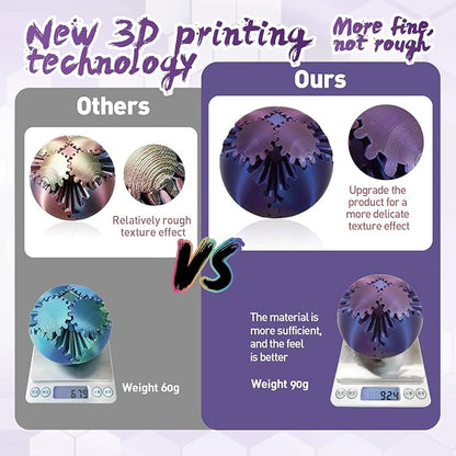 Gear Ball-3D Printed Gear Sphere,3D Printed Spin Ball Cube Fidget Toy,The Steampunk Whirling Wonder Fidget Ball Toy(Black Purple)