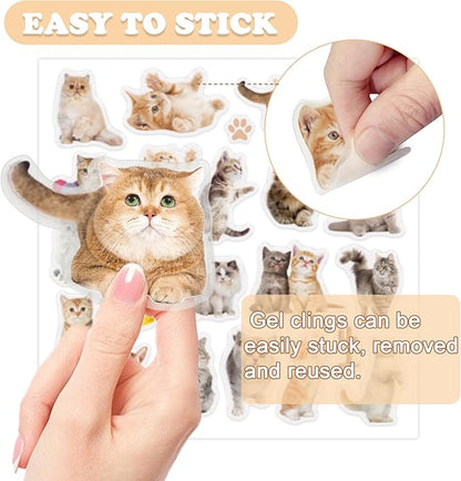 20 Pcs Cat Thick Gel Clings Kitten Window Gel Clings Decals Stickers for Kids Toddlers and Adults Cute Reusable Window Clings for Home Airplane Classroom Nursery Cat Party Supplies Decorations