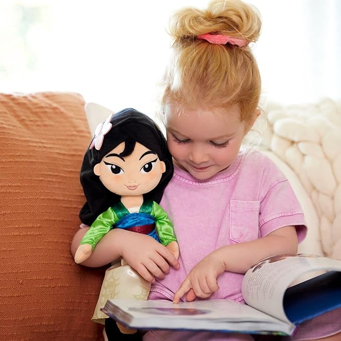 DISNEY STORE Official Princess Plush Doll, Mulan, Medium 14 Inches, Soft Plushy with Embroidered Features, Princess Toys for Girls, Disney Dolls, Stuffed Animals for Girls