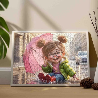 Tucocoo Cute Cartoon Jigsaw Puzzle for Adults 1000 Piece, Girl in Rain with Umbrella, Fun Whimsical Rainy Day Scene Puzzles, Colorful and Challenging Puzzle Gift for Adults, Teens, and Puzzle Lovers