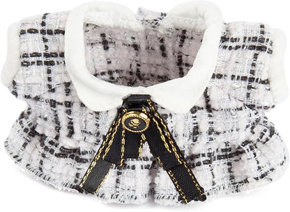 17cm Doll Clothes for Labubu - Luxury Chic Style Set for 17cm Dolls, Premium Doll Outfit with Accessories - White Plaid Tweed Dress + Black Necktie + Plaid Bow (Clothes Only)