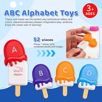 Ice Cream Toys for Toddlers,Montessori Alphabet Learning Color Sorting & Letter Matching Games Preschool Educational Sensory Fine Motor Skills Toy for 3+ Year Old Boys Girls