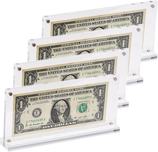 IEEK Acrylic Dollar Bill Display Case Dollar Frame Clear Paper Money Holders Currency Ticket Protector Paper Money Frame for Bill Collectors,7.3 x 3.5 Inch,4 Pack