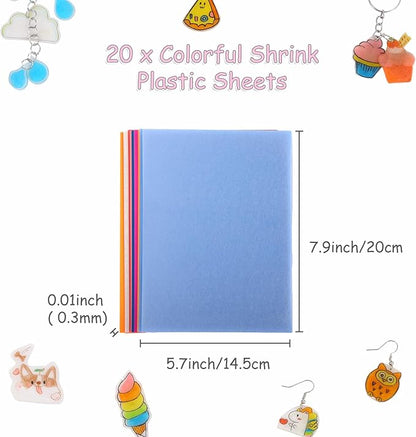 Auihiay Colorful Shrink Plastic Sheets, 20PCS Shrink Paper, Shrink Art Paper for Easter Decorations Ornaments, Kids Jewelry Making and Shrink Key Chains Making, 7.9 x 5.7 inch