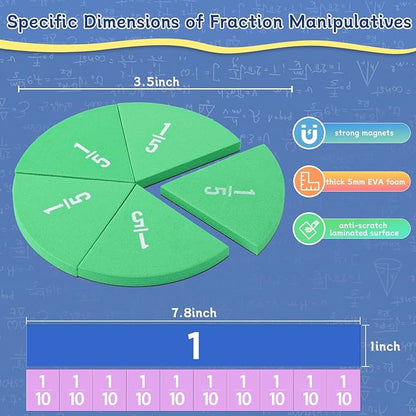 Magnetic Fraction Tiles & Fraction Circles Set-Fraction Manipulatives, Math Manipulatives 4th Grade, Classroom Must Haves Teaching Tools-Fraction Games & Algebra Tiles & Fraction Strips for Kids