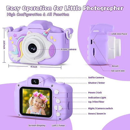 Upgraded 48MP Kids Camera for Girls Boys 3-12, Video Selfie Camera-Christmas Birthday Gift for Toddler, HD Digital Camera Toy for Child with 32GB SD Card & Silicone Cover (Purple)