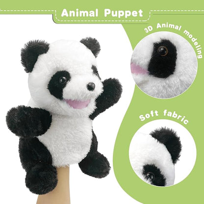 Hand Puppets Plush Panda Puppet,9" Hand Puppets for Kids Realistic Animal Puppets Panda Stuffed Animal Hand Puppets for Toddlers 3, Stuffed Panda Hand Puppets with Movable Mouth Role Gift