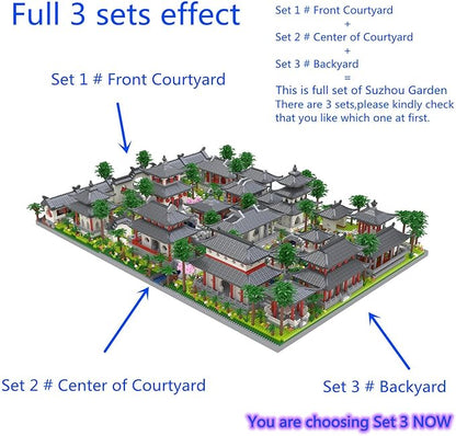 Architecture Chinese Style of Suzhou Garden,Set 3 Backyard, Micro Block,Classical Famous Building Block Set,Asian Cultures,3988 PCS for Adults and Teens