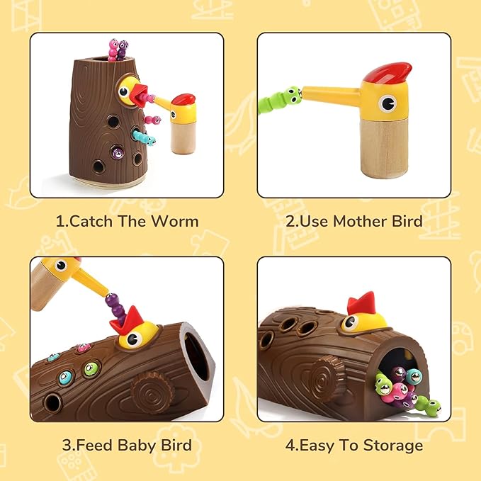 TOP BRIGHT Montessori Toys for 2 Year Old - Magnetic Bird Feeding Games for 2 Year Olds, Learning Toys for Toddlers 2-4 Years, Fine Motor Skills Toy for 3 Years Old Girls and Boys