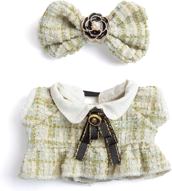 Premium Doll Clothes for Labubu - Luxury Chic Style Set for 17cm Dolls, Doll Outfit for Display, Collectors, Gift - Cute Miniature Fashion Accessories - Green Camellia (No Dolls)
