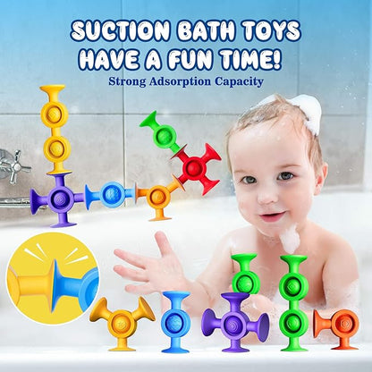 Baby Bath Toys Suction Toy - Toddler Bath Toys for Kids Ages 3+ Suction Cup Toys Sensory Fidget Toys Mold Free Bathtub Toys Window Airplane Travel Toys Christmas Stocking Stuffers for Boy Girl Gifts