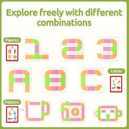 24 PCS Stacking Blocks - 1.6 Inch Transparent Puzzle Building Cubes with Learning Cards, Pipe Tube Inside for Marble Run, Educational STEM Toy for Kids Ages 3+, Sensory Gifts for Boys Girls