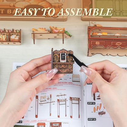 CUTEBEE Book Nook Kit, DIY Miniature House Kits for Adult and Teens, Dollhouse Booknook Tiny House, Bookshelf 3D Wooden Puzzle, DIY Craft Gifts for Family and Friends (Mrs.Hunt Bakery)
