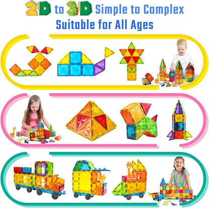 Magnetic Tiles 110PCS 3D Animals Magnet Tiles with 2 Cars Kids Magnetic Building Blocks STEM Educational Magnet Toy Construction Playboards Toys Gifts for Boys Girls Toddlers 3 4 5 6 7 8 9 Year Old