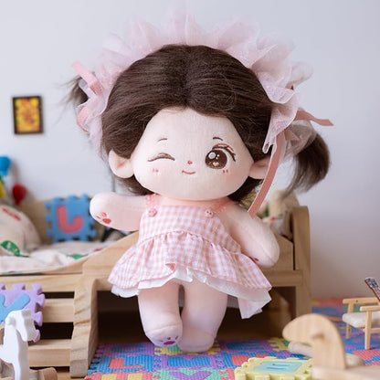 CALEMBOU Plush Doll, 20cm Cute Cotton Dolls with Skeleton, Anime Plushies Soft Stuffed Dress Up Doll, Kawaii Plush Toys Rag Dolls with Clothes Birthday Gift for Girls (Doll&Clothes-Winkii)