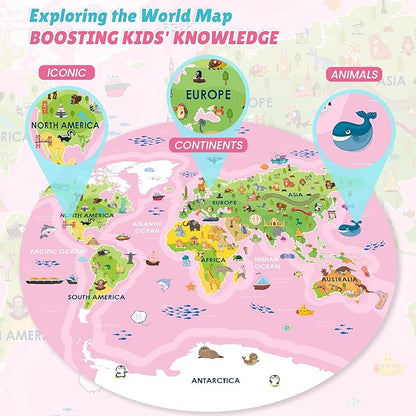 ELX 70 Piece Large Floor Puzzle for Kids Ages 4-8,Mermaid Princess & World Map Jigsaw Puzzles,Double-Sided Ocean Round Puzzles for Toddlers,Educational Toys for 4-8 Year Old Boys&Girls (22.5 Inch)