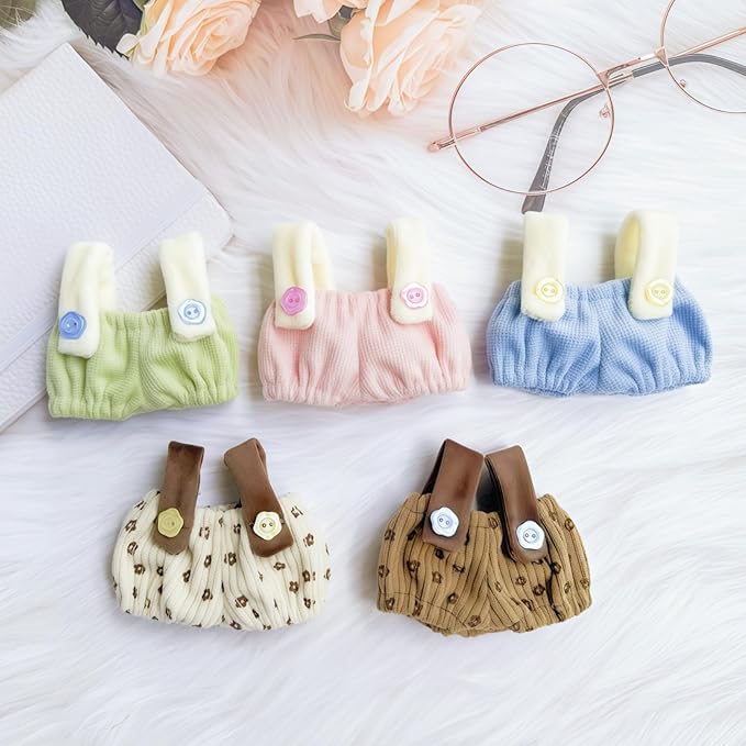 Clothes for Dolls Accessories (No Doll), Cute Outfit Set 5 Pieces Bib Pants for 15 & 17cm Doll Suit, Stylish Dress Up Overalls Doll Clothing Set Replacement with Hat Clothes Shoes Beige