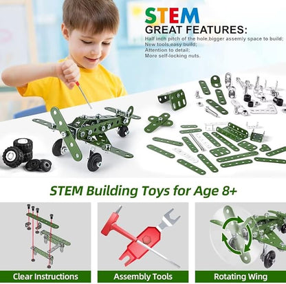 Metal Building Military Series Assembly Toys,Small Construction Set for Kids Ages 4-8, Military Toys for Boys Age 8-12,STEM Toy Gifts for Model Army Kit(166pcs No Motor)