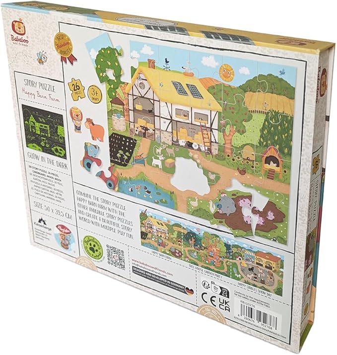 Happy Barn Farm Story Puzzle | 3+ Years | Size 20" x 15.5" | 26 Piece Set | 2 Figures and 2 Mini Puzzles Included | Glow in The Dark | Problem Solving | Puzzles Collection |