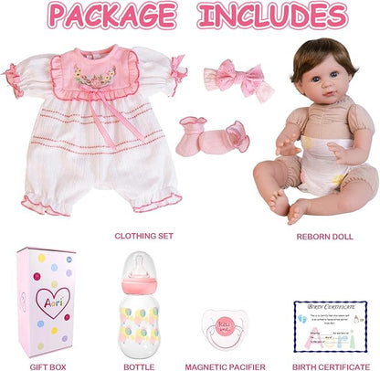 Aori Reborn Baby Dolls Lifelike - 22 Inch Realistic Reborn Baby Girl with Handmade Details | Includes Pink Outfit, Pacifier & Certificate | Premium Soft Vinyl Doll Gift for Collectors, Kids 3+
