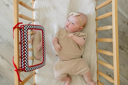 Genius Baby Toys Tummy Time Mirror for Babies 0-6 Months - Double-Sided with High Contrast Images - Baby Floor Mirror Can Be Used in Crib - No Hard Edges - Black White and Red