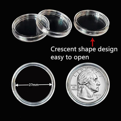 MUDOR 25 mm Coin Holder for Quarter, 100 Pieces Coin Capsules with Case, Coin Storage Case Box for Coin Collection, Coin Collection Supplies