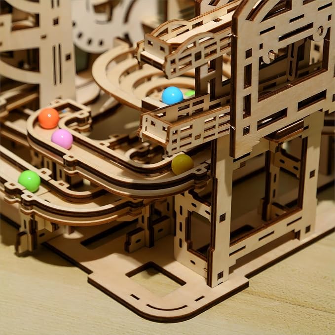 3D Wooden Puzzles Marble Run Set - Space Labyrinth Mechanical Model Kits with Motor, Brainteaser and Puzzle for Christmas/Birthday,Gifts for Adults and Teens to Build Combination