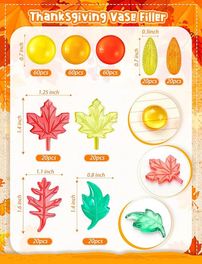 300Pcs Thanksgiving Vases Filler, Mini Acrylic Maple Leaves Corn Gem for Fall Table Centerpieces Decorations