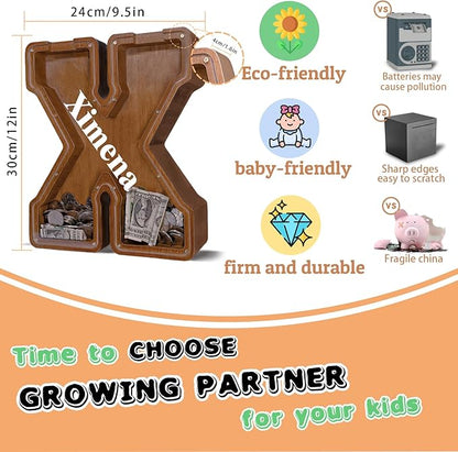 Wooden Letter Piggy Bank for Kids Larger Letter Piggy Bank for Boys and Girls Personalized Piggy Bank Initial Coin Bank Wood Kids Money Bank for Birthday and Festival