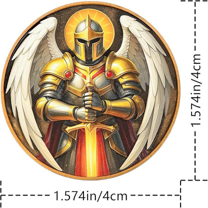 St Benedict Coin & Angel Warrior Metal Token Set - Christian Religious Medallion with Latin Prayer & Fantasy Archangel Design