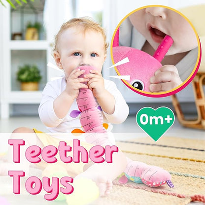 LIGHTDESIRE Baby Toys Musical Caterpillar,Infant Stuffed Animal Toy with Crinkle and Rattles,Soft Sensory Toys with Textures for Tummy Time Newborn Boys Girls 0 3 6 12 Months(Pink)