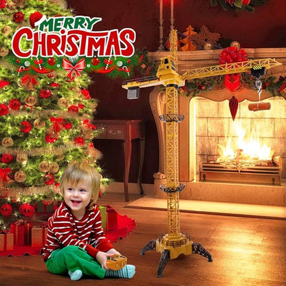 Mini Tudou 50.4 inch Tall 2.4GHz Remote Control Tower Crane,6 Channel Remote Control Construction Crane Toy 680°Rotation Lift Model with Tower Light & Sound for Boys