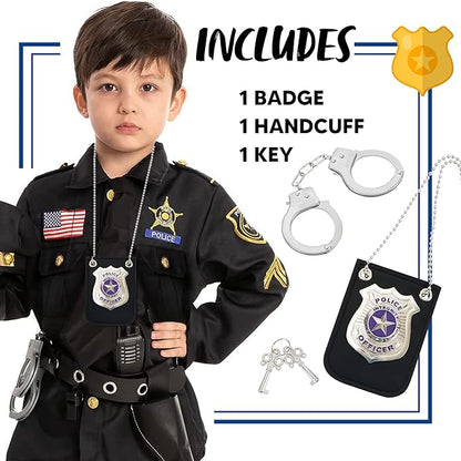 Spooktacular Creations Police Pretend Toy Set for Kids, Silver Police Badge Handcuffs, Cop Play Costume Accessories, Halloween Party Favors, Detective Dress Up, Christmas Stuffers for Boys Men Women