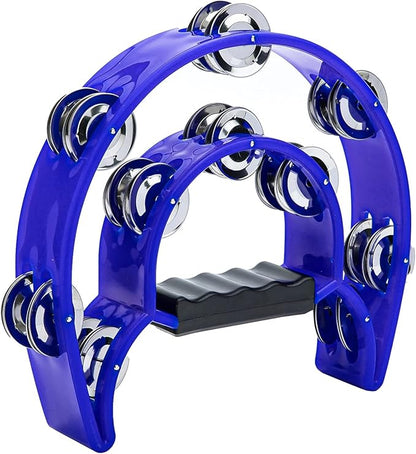 Musfunny Tambourine Double Row Metal Jingles Hand Held Percussion Tambourines Half-Moon Musical Instrument for Adults, Church, KTV, Party (Blue)